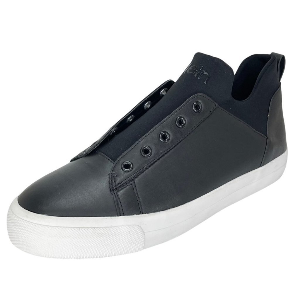 Calvin Klein Valorie Black Leather Neoprene Womens Sneakers Size 10M - Picture 2 of 15